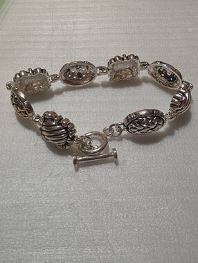 Silver Plated Textured Link Bracelet - Silver Plated